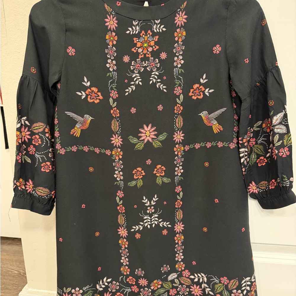 Zara Girls Black Floral Embroidered Dress Size 8